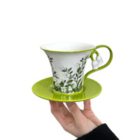 Ensemble de tasses à café et soucoupes en céramique vintage à motifs floraux en relief, exquis et élégant, pour le thé de l'après-midi