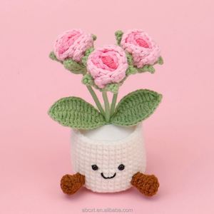 Fleurs artificielles faites à la main en fil tricoté au crochet, rose, tulipe, plante en pot - Product Image 2