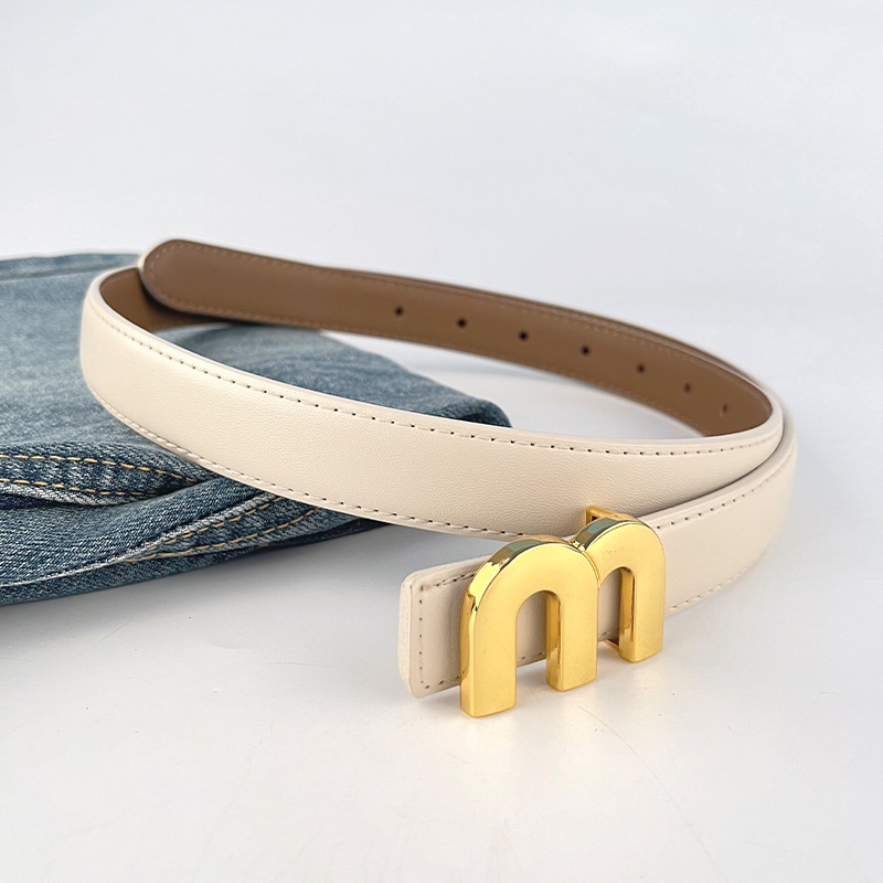 Luxury Designer Letter M Genuine Leather Belt with Gold  display picture 2