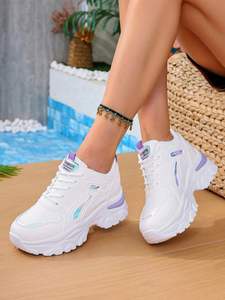 Zapatillas con Plataforma y Cuña Oculta para Aumentar la Altura 7.5cm, Degradado Brillante, Rayas Blancas, Cuero, Calzado Casual para Mujer - Product Image 6