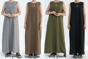 Vestido Interior sin Mangas Tipo Abaya, Color Liso, Elegante, de Lino, Vestido Largo Musulmán, Venta al Por Mayor - Product Image 6