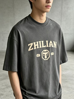 T-shirt en jersey surdimensionné pour homme, imprimé vague de surf et graffiti, décontracté, 100% coton, écologique, lourd, manches courtes, streetwear