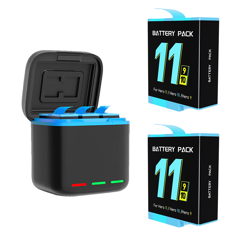 Hongdak 3PCS for Hero 11 10 9 Battery Storage Box with TF Card Slot Quick Charger for Gopro Battery