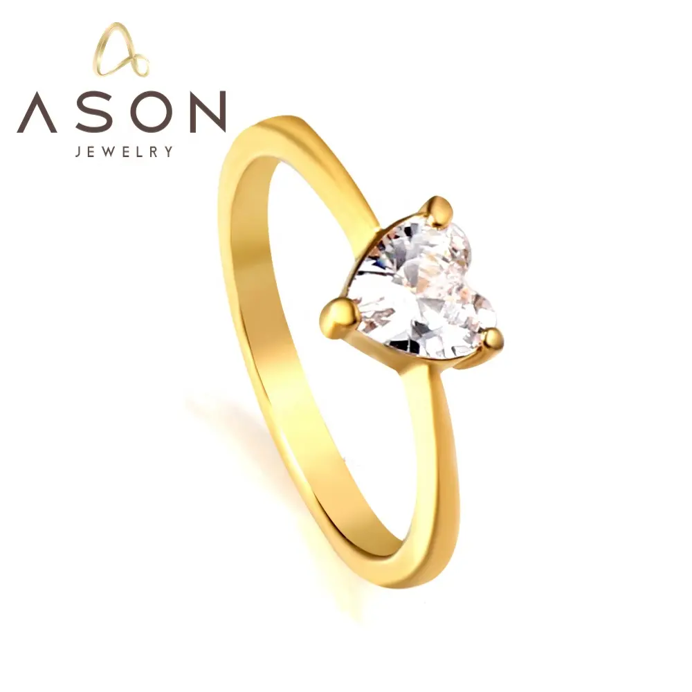 Ason perhiasan cincin pernikahan unik berlapis emas 18K, cincin zirkon bentuk hati baja tahan karat modis