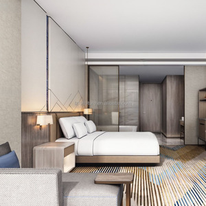 Ensembles de lit d'hôtel 3 étoiles avec cadre en bois MDF et contreplaqué, tête de lit capitonnée, matelas, draps, tables de chevet et banc - Product Image 5