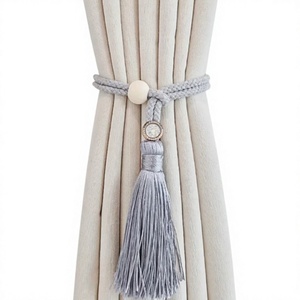 Bohemian Adjustable Curtain <b>Tieback</b> Rope Tassel Cord Holder Wooden Bead Driftwood Style for Living Room Bedroom - Product Image 1