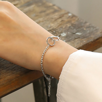 Bracelet double cercle en or 18 carats, chaîne en argent sterling 925, bracelets à maillons tendance, bijoux fins simples personnalisés pour femmes