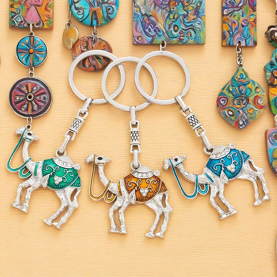 GJ1 China-Style Vintage Camel Keychain Memorable Silk Road Metal ...