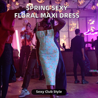 Robes d'été pour femmes, imprimé floral bleu, taille empire, col en V uni, coupe élégante et ajustée, style décontracté pour les fêtes