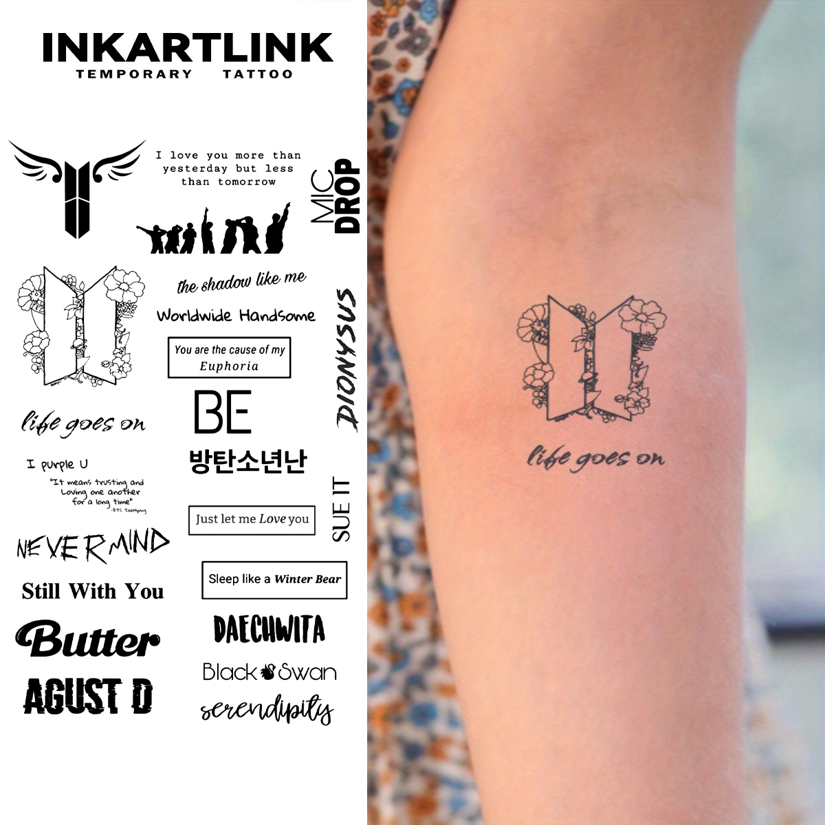 INKARTLINK Tattoo Sticker For Body Paper Tattoo Sticker K-Pop Fan Waterproof Eco-friendly Long Lasting 15 Days Bulk