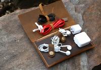 Étui de chargeur en cuir véritable Roll Up Handmade Charger Cable Pouch Organizer Travel Electronics Accessories Storage Bag