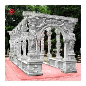 Rectangle de jardin extérieur sculpté à la main en marbre blanc longue pergola à colonne Ladu pour jardin - Product Image 6