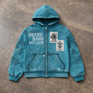 Fabricant de sweats à capuche personnalisés avec strass, <span class=keywords><strong>100</strong></span>% coton, sweat à capuche zippé en molleton français, patch brodé, sweat à capuche décontracté avec impression DGT - Product Image 1