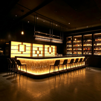 Bar à cocktails LED tendance, comptoir de bar personnalisé en pierre pour whisky, comptoir de caisse lumineux pour boîte de nuit