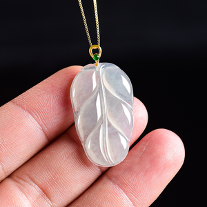 Colgante de Jade Natural Genuino Grado A con Diseño de Hoja - Estilo Hiphop, Buda, Bañado en Oro, Plata, Pieza Floral, Regalo para Mujer - Product Image 3