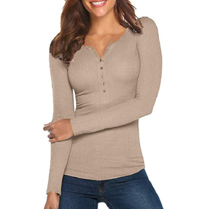 Wholesale Price Long Sleeve V-Neck <b>T</b>-<b>Shirt</b> Custom Slim Fit <b>T</b> <b>Shirts</b> for <b>Ladies</b> Basic Blouse Women Export From BD Supplier - Product Image 4