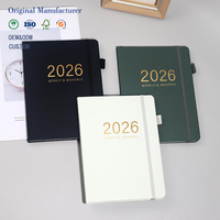 Agenda 2026 hebdomadaire et mensuel, doré gaufré, avec élastique et attache stylo, organisateur pour bureau et école, vente en gros de papeterie