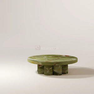 Set di Tavolini da Caffè Rotondi in Marmo di Lusso Moderno Nordico, Marmo Verde Onice per Soggiorno, Hotel, Camera da Letto, Arredamento Casa - Product Image 1
