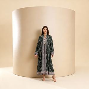 Abaya de fête élégante en polyester avec strass thermocollants personnalisés de qualité supérieure pour femmes musulmanes - Product Image 2