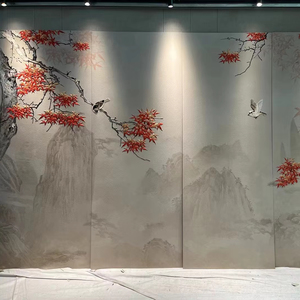 定制3D雕刻工艺背景墙板现代设计风格客厅刺绣面板皮革别墅酒店客房 - Product Image 1