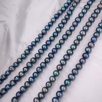 Perles d'eau douce naturelles noires de Tahiti, presque rondes, perles enfilées, 8-9 mm, vente en gros en Chine