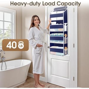 Over The Door Organizer 10 Pockets Blue Hanging <b>Storage</b> With Clear Window For Closet Bathroom Bedroom Organizing - Product Image 5