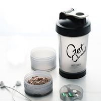 Bouteilles de shaker de sport en plastique personnalisées avec logo, 500 ml, 3-en-1, étanches, sans BPA, pour la musculation
