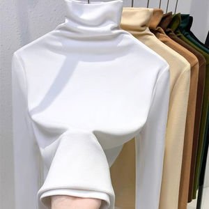 Maglia <span class=keywords><strong>Termica</strong></span> da <span class=keywords><strong>Donna</strong></span> RUICHI 230GSM 1*1 in Velluto Tedesco a Costine, Maglietta a Collo Alto Tinta Unita Spazzolata Base Layer - Product Image 2