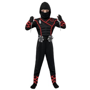 Conjunto de Disfraz de Ninja Acolchado para Niños con Capucha, Máscara y Accesorios de Armas, Traje de Artes Marciales con Línea Roja para Halloween, Cosplay y Fiestas - Product Image 6