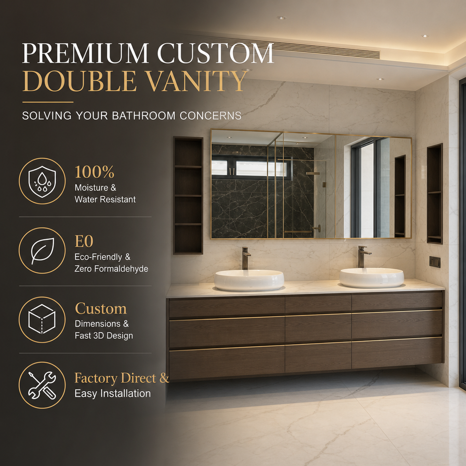 Floating Double Basin Bathroom Vanity Unit, Waterproof Plywood Cabinet ...