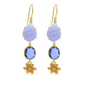 Blue Less Agate Tanzanite Gemstone Star Dangle Hook Earrings Solid 925 Sterling Silver Wholesale Jewelry Exporter