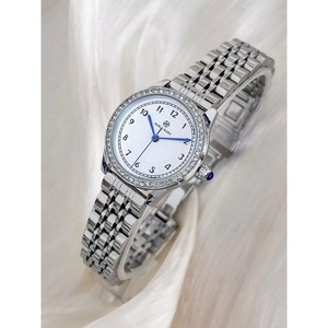 Elegante Reloj de Vestir para Mujer con Correa de Acero Inoxidable, Bisel con Diamantes, Números Arábigos, Resistente al Agua, Reloj de Cuarzo Casual y Moderno - Product Image 2