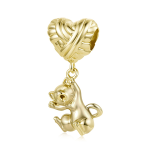 Gold Plated Cat Charm With <b>Heart</b> <b>Top</b> Cute Animal Pendant Unisex Jewelry Gift - Product Image 1