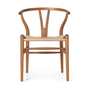 Asiento de cuerda elegante y moderno al por mayor, sillas de fresno de madera natural, silla de comedor de madera maciza Wishbone de nogal