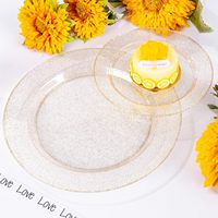 Assiettes en plastique doré de 6/7, 5/9/10 pouces-Assiette jetable de haute qualité en plastique rond à paillettes dorées de luxe pour les fêtes/mariages