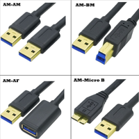 Cable USB 3.0 Chapado en Oro, Tipo A a Tipo A / USB 3.0 A Macho a B Macho / USB 3.0 A Macho a Micro-B / Cable de Extensión USB 3.0 A Macho a A Hembra