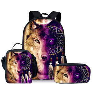 مجموعة حقيبة أزياء <span class=keywords><strong>Dreamnet</strong></span> وWolf من ثلاثة حقائب بسحاب بنمط الكرتون مع بطانة بوليستر مضادة للماء - Product Image 1