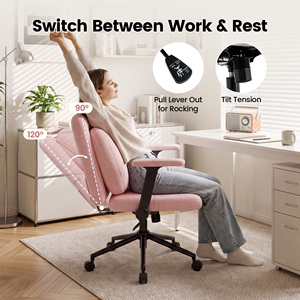 Chaise de bureau ergonomique inclinable en tissu chenille, pivotante, réglable en hauteur, fonction d'inclinaison, pour salon - Product Image 3