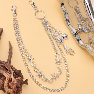 Cadena de cintura yueli de doble capa con colgante de mano fantasma y calavera, accesorio de fiesta hip hop unisex de aleación de zinc blanco K - Product Image 4
