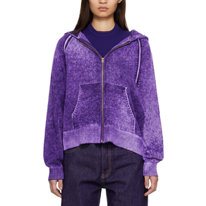 Cárdigan de punto suave con capucha de mezclilla para mujer, con cremallera, manga larga, color liso, bolsillos delanteros, estilo casual, para primavera - Product Image 5