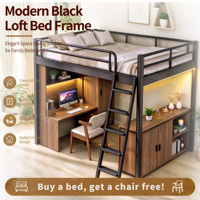Lit mezzanine en métal avec escalier de rangement, bureau multifonctionnel, canapé, gain de place, pour chambre, hôtel, appartement, dortoir, design moderne
