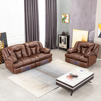 Ensemble de canapés inclinables électriques modernes en cuir marron 3 places avec dossier surdimensionné pour salon et mobilier de maison