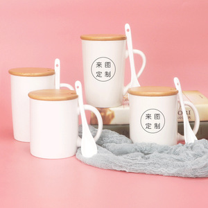 Simple White <b>Ceramic</b> <b>Mug</b> With <b>Lid</b> And Spoon Minimalist Design <b>For</b> Home Use Or Gift Custom Logo Printing Available - Product Image 4