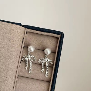 New Trendy Hollow Bow Stud Earrings for Women Personality Versatile Lace Earring <b>Light</b> Luxury Minimalist Jewelry Wholesale Gift - Product Image 5