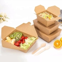 Boîte en papier kraft compostable et imperméable pour plats à emporter, avec logo personnalisé en relief, couvercle biodégradable pour bol à déjeuner, emballage alimentaire personnalisé