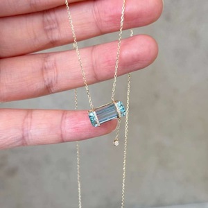 Collana in Argento Sterling 925 con <span class=keywords><strong>Acquamarina</strong></span> Taglio Smeraldo, Pendente Scintillante con Zirconi Effetto Cielo Stellato per Donne, Gioiello Elegante di Alta Gamma - Product Image 2