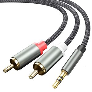 Dajiang OEM 3,5mm macho a 2RCA macho Nylon trenzado <span class=keywords><strong>Audio</strong></span> <span class=keywords><strong>Video</strong></span> <span class=keywords><strong>Cable</strong></span> 3.3FT 2-en-1 Adaptador auxiliar <span class=keywords><strong>Y</strong></span> Splitter Compatible - Product Image 1