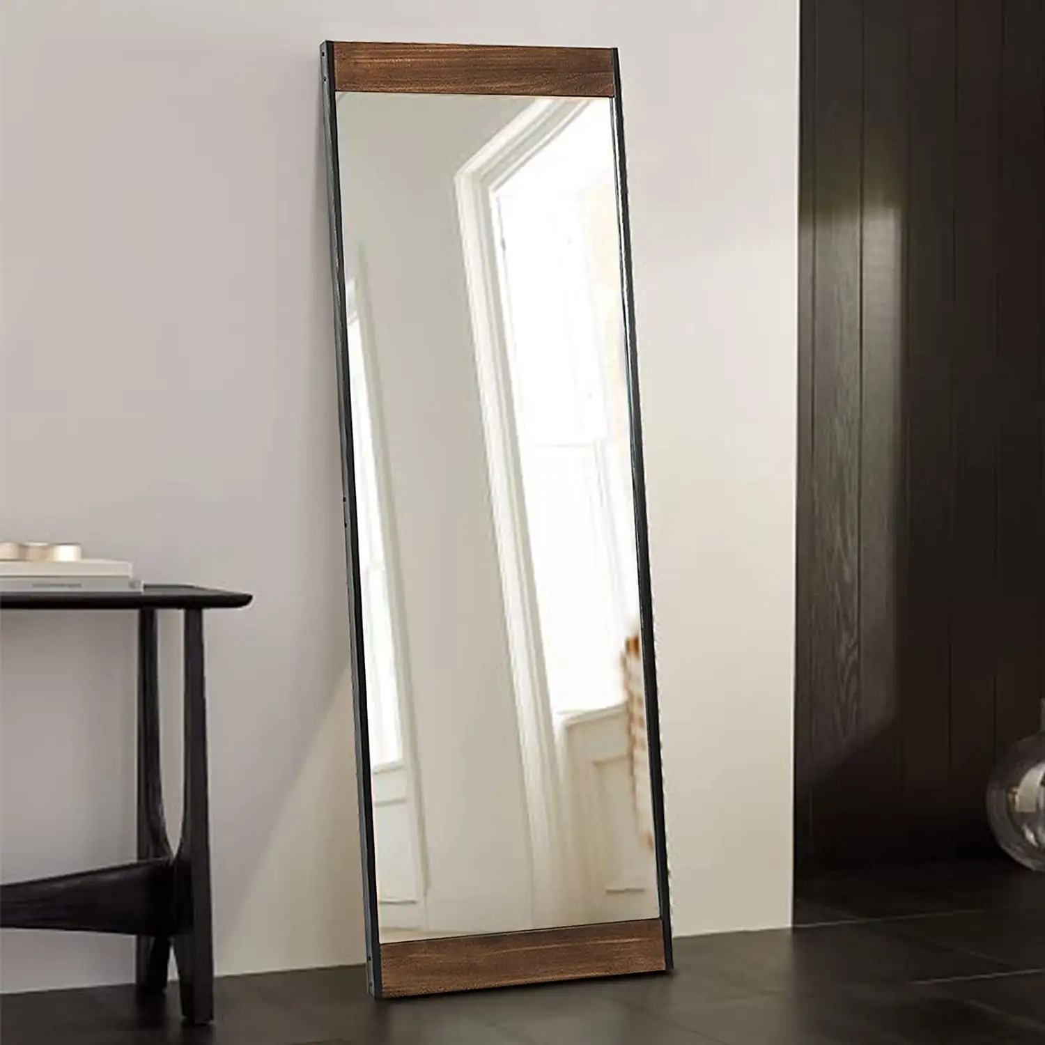 Espejo de lujo de cuerpo completo para pared, marco de Metal y madera marrón, rectangular, decorativo, para suelo grande, para dormitorio