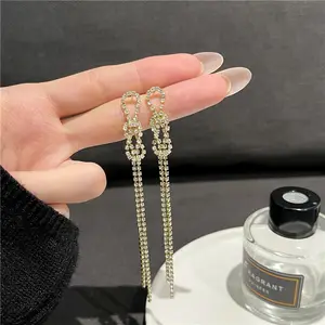 2023 new trendy rhinestone chain women S925 silver fashionable luxury fairy long earrings