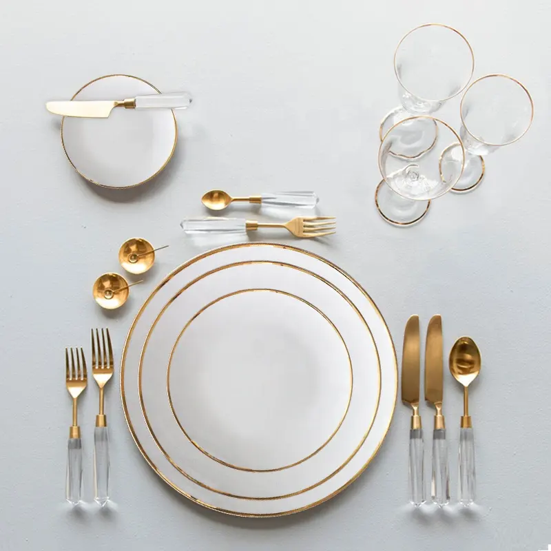 New design dinnerware sets gold rimmed charge plates ali ba ba best sellers white ceramics